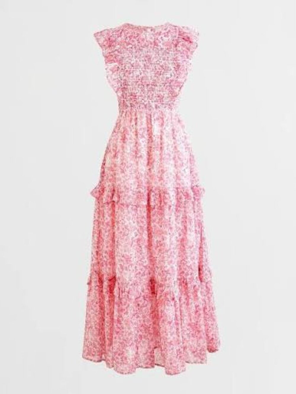 Banjanan Smocked Tiered Maxi Dress in Pink Meadow Floral Print